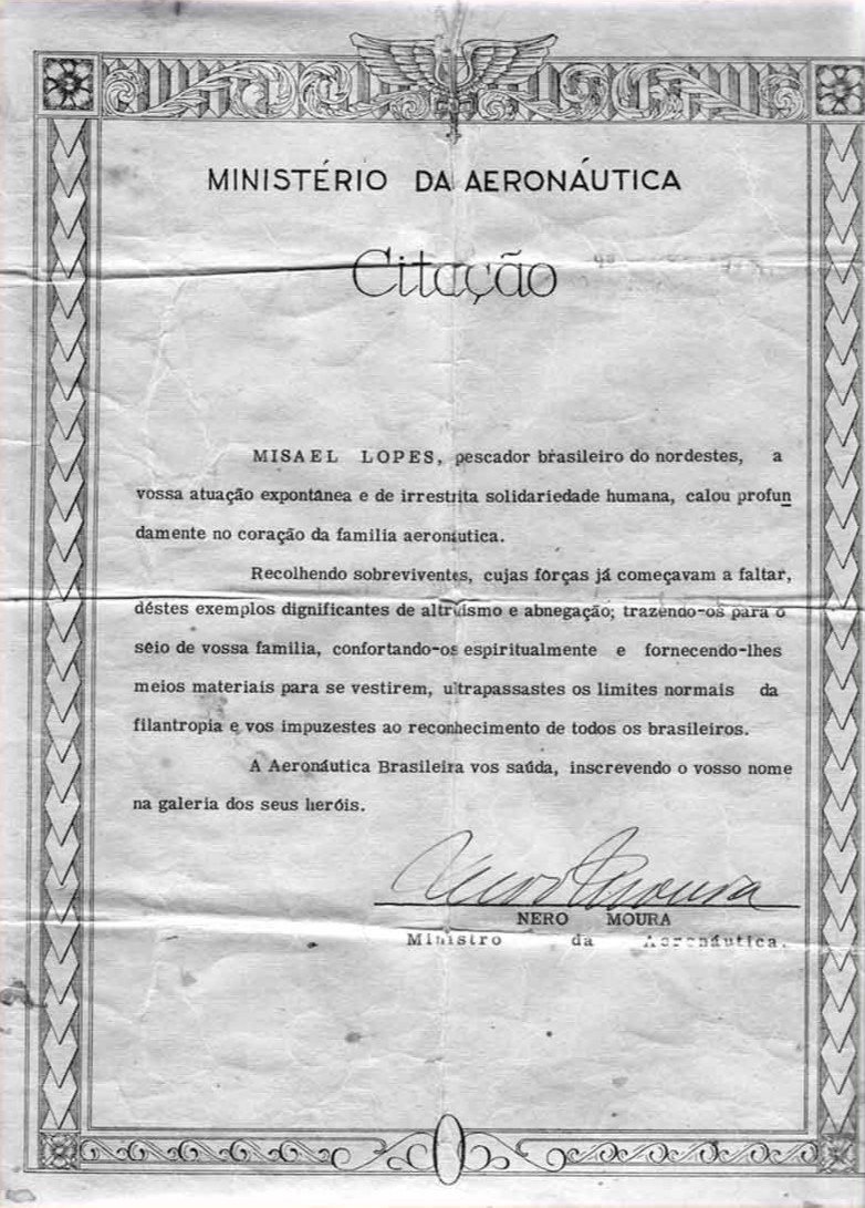 Certificado de citação do Ministério da Aeronáutica